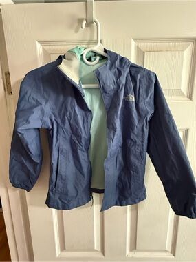 The North Face Kids' Light Blue Hooded Rain Jacket-size S (7/8)